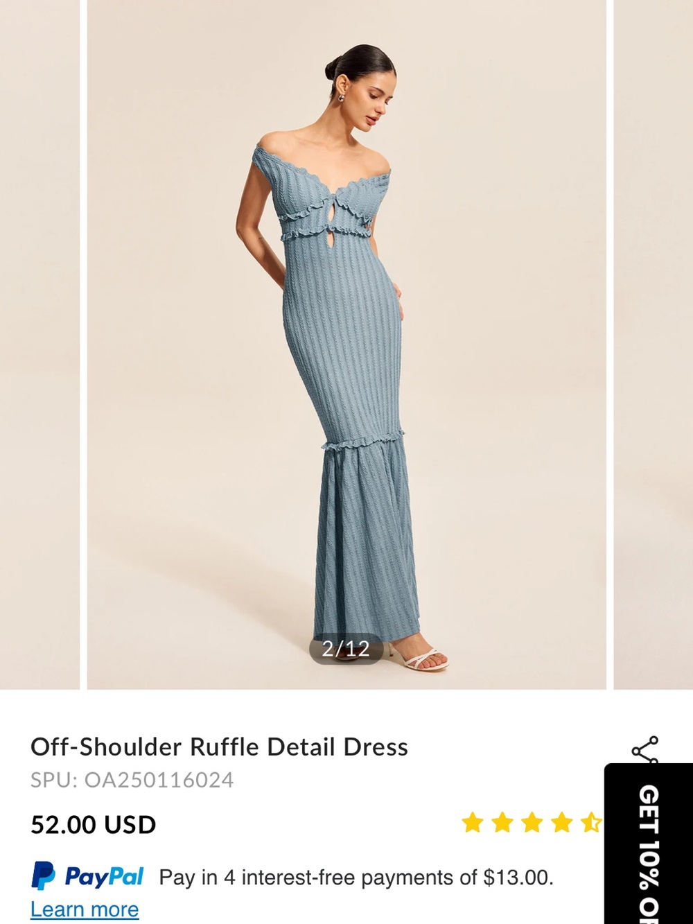 Commense One-Shoulder Ruffle Knit Gown in Light Blue